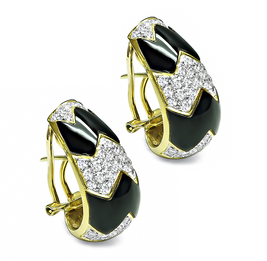 Estate 3.00ct Diamond Onyx Gold Earrings