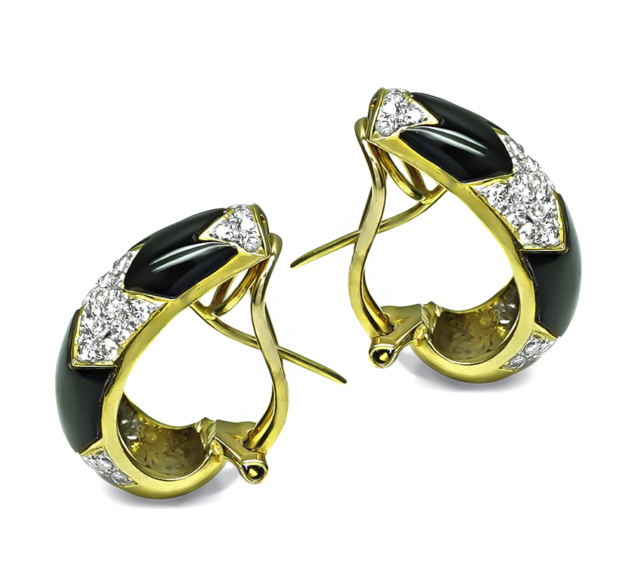 Estate 3.00ct Diamond Onyx Gold Earrings