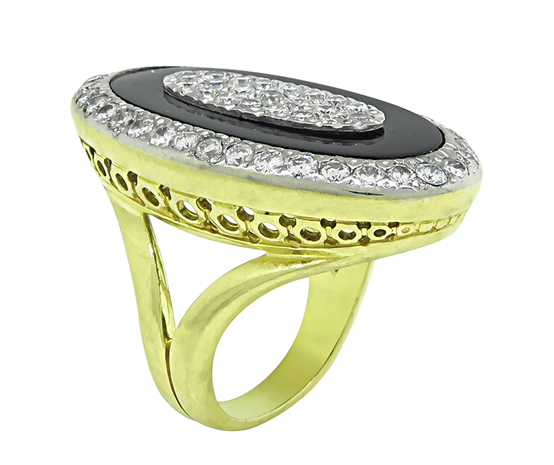 Vintage 1.50ct Diamond Onyx Gold Ring