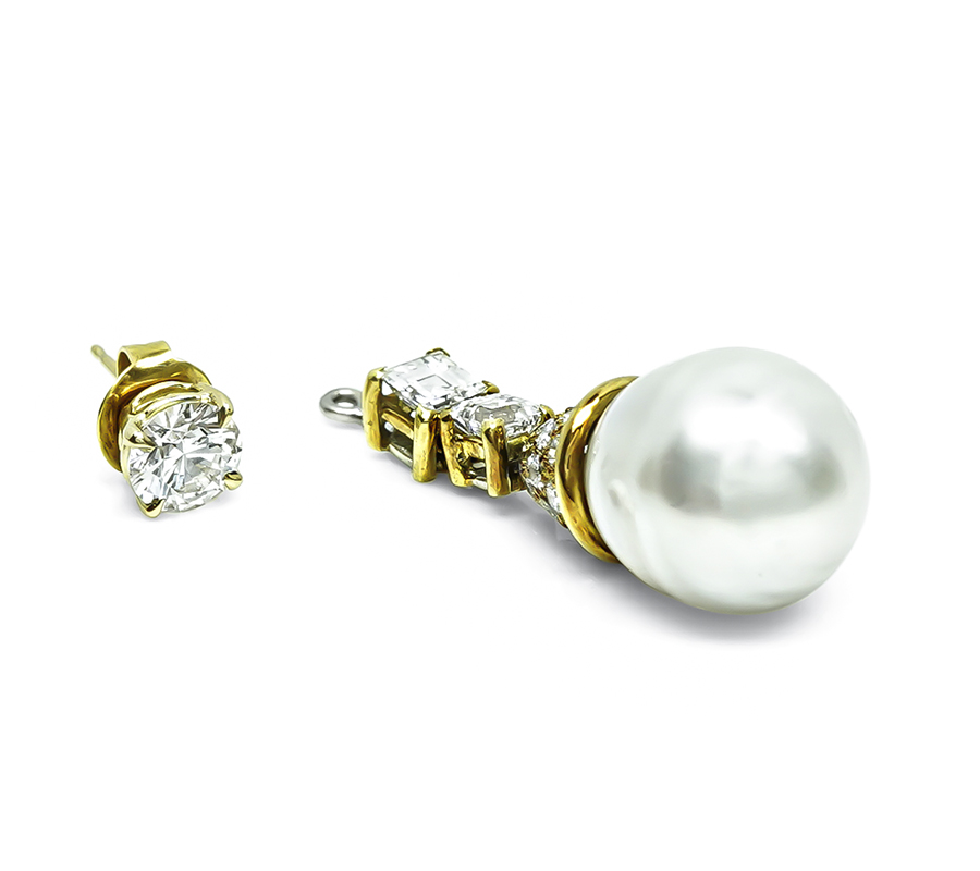 Estate 3.64ct Diamond Pearl Drop Earrings