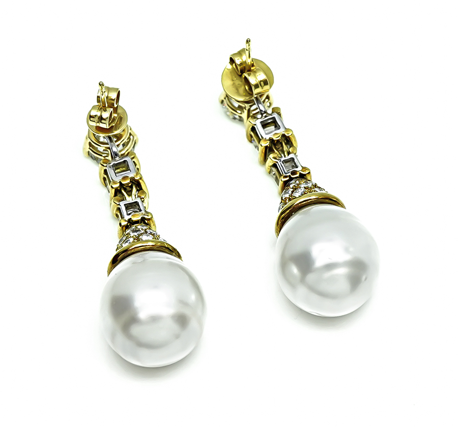 Estate 3.64ct Diamond Pearl Drop Earrings