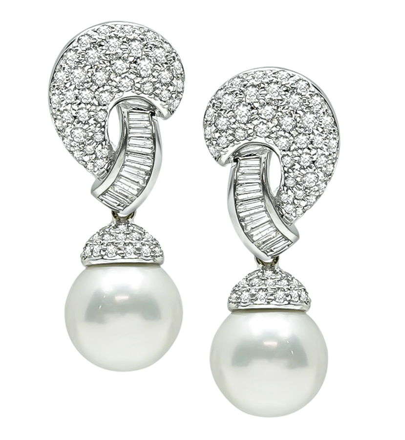 Estate 3.00ct Diamond Pearl Earrings