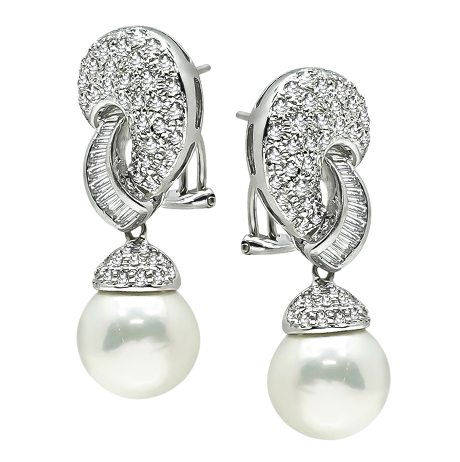 Estate 3.00ct Diamond Pearl Earrings