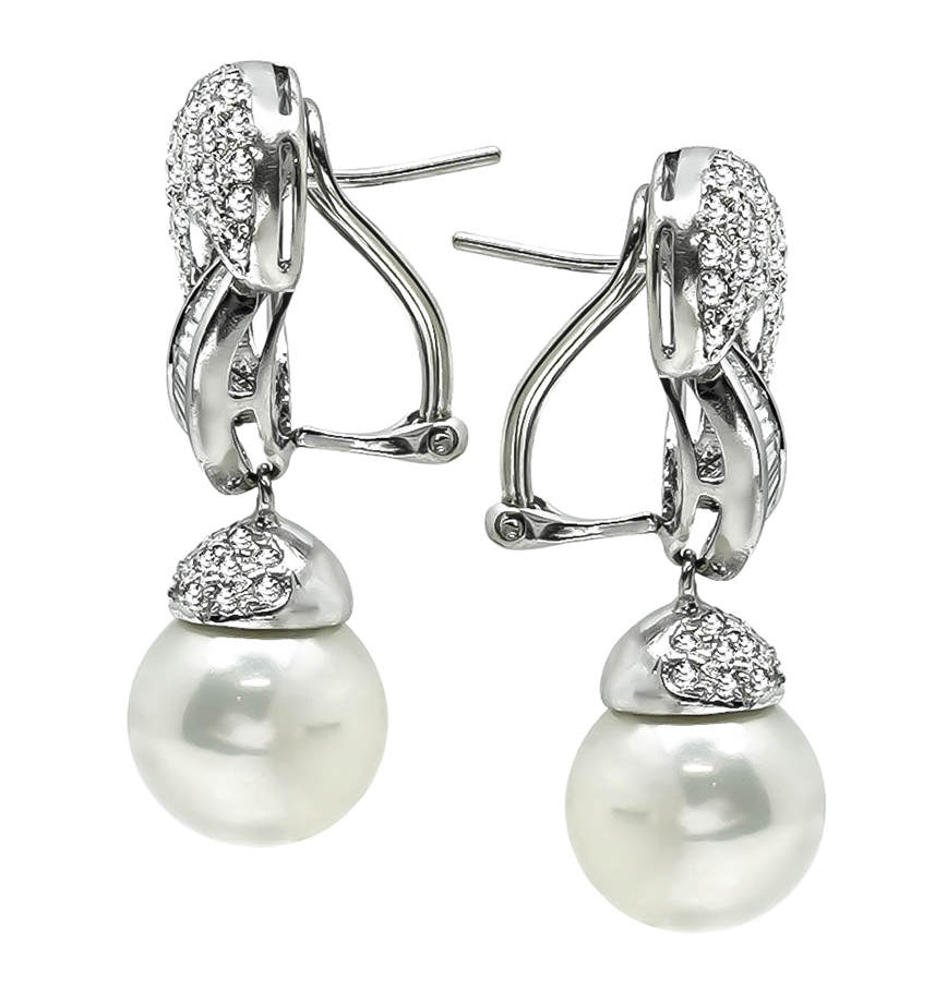 Estate 3.00ct Diamond Pearl Earrings