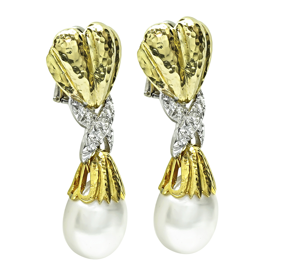 Estate 0.50ct Diamond Pearl Gold Day and Night Earrings