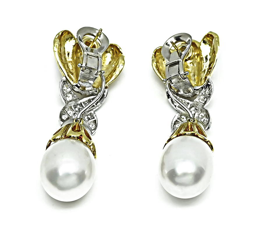 Estate 0.50ct Diamond Pearl Gold Day and Night Earrings