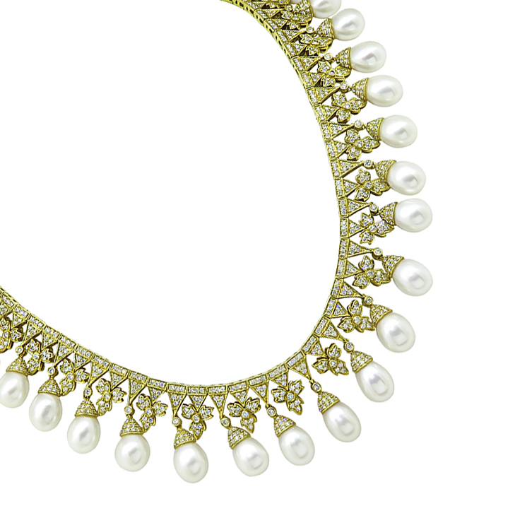Estate Pearl 27.00ct Diamond Gold Necklace