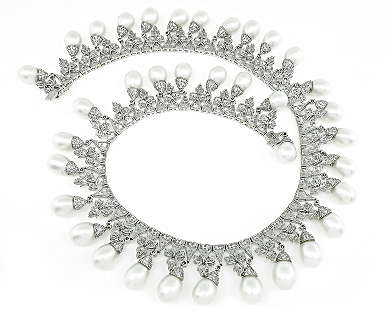 Estate Pearl 27.00ct Diamond White Gold Necklace