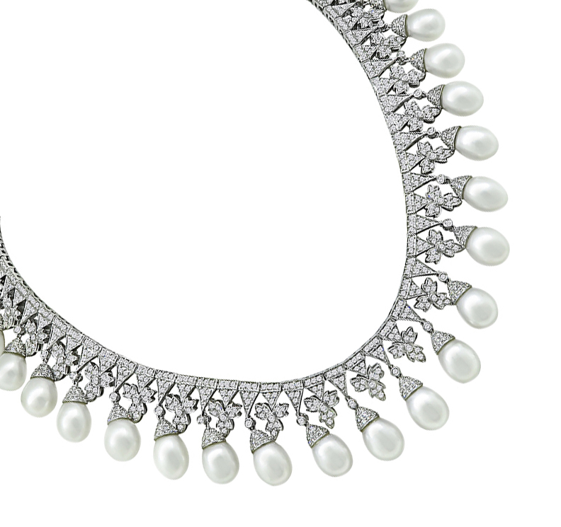 Estate Pearl 27.00ct Diamond White Gold Necklace