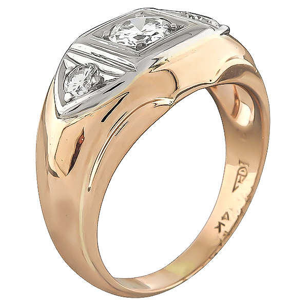 Round Cut Diamond 14k Pink and White Gold Men's Ring