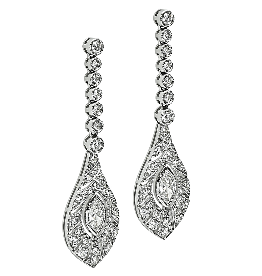 Estate 2.03ct Diamond Drop Earrings