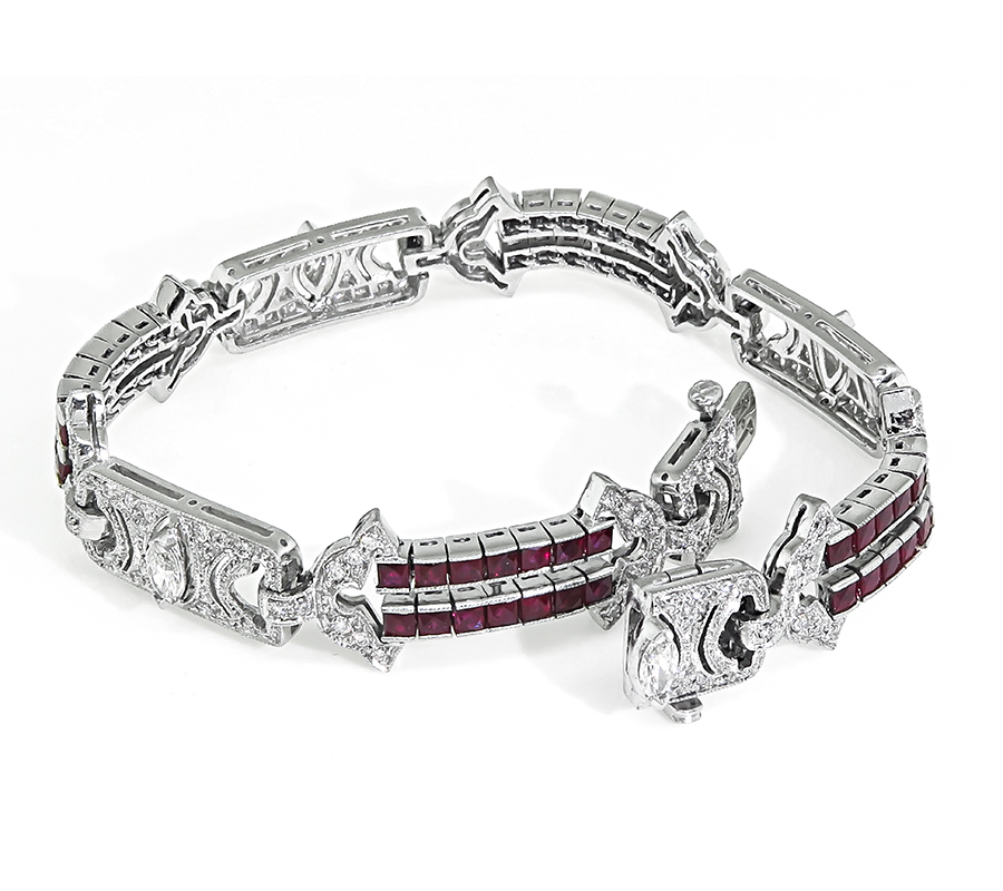 Estate Sophia D 2.50ct Diamond 2.80ct Ruby Platinum Bracelet