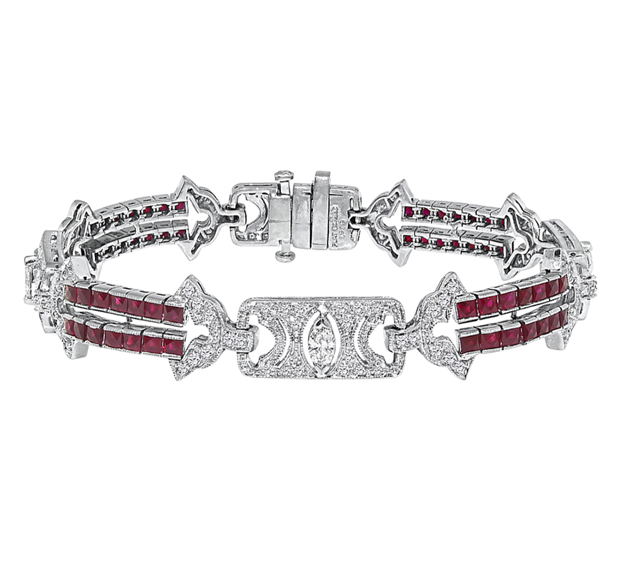 Estate Sophia D 2.50ct Diamond 2.80ct Ruby Platinum Bracelet