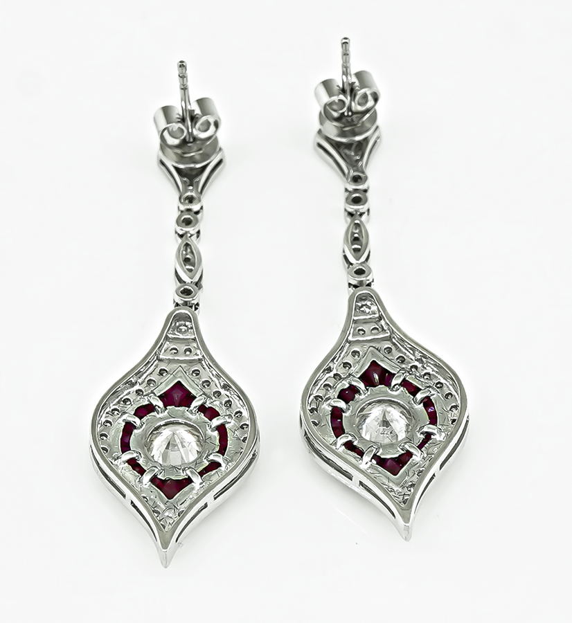 Estate 1.76ct Diamond 1.33ct Ruby Dangling Earrings