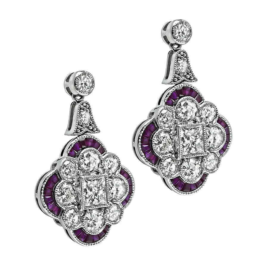 Estate 2.87ct Diamond 1.22ct Ruby Earrings