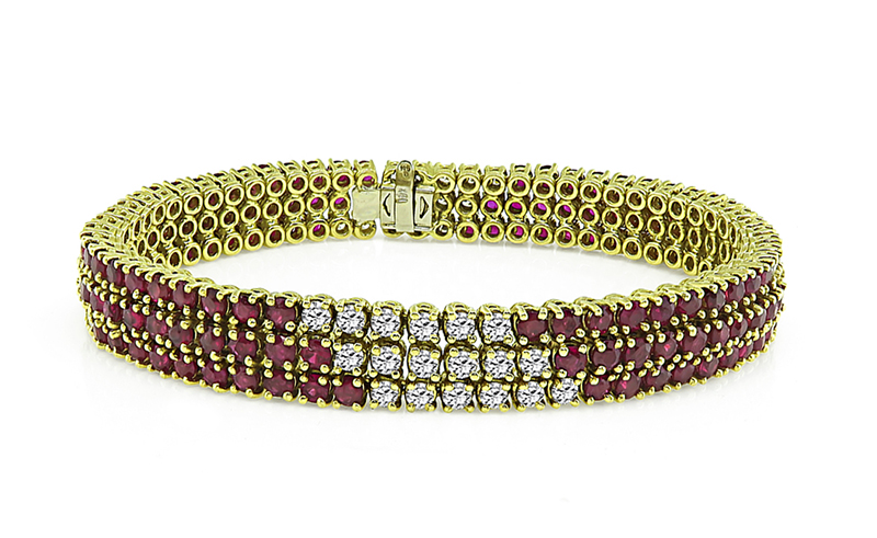 Vintage 3.60ct Diamond 8.00ct Ruby Gold Bracelet