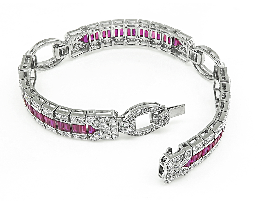 Estate 3.79ct Diamond 6.99ct Ruby Platinum Bracelet