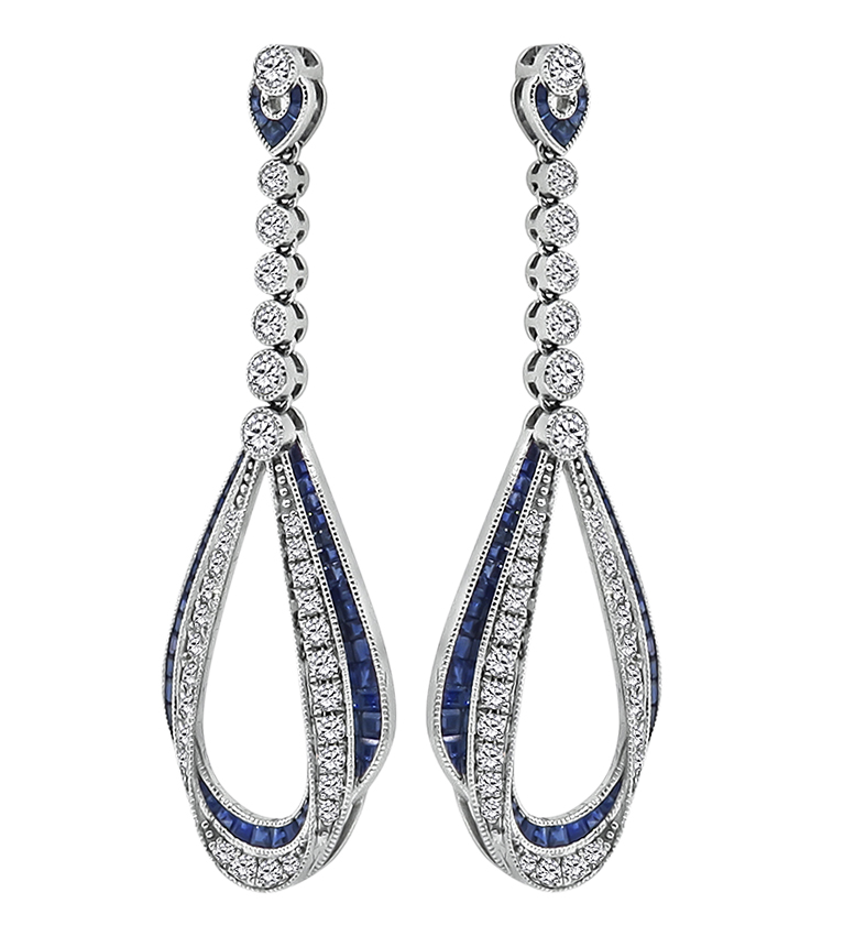 Estate 2.50ct Diamond 2.00ct Sapphire Dangling Earrings