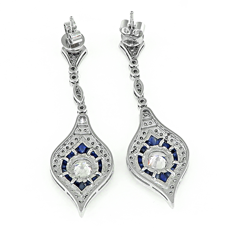 Estate 1.80ct Diamond 1.00ct Sapphire Dangling Earrings