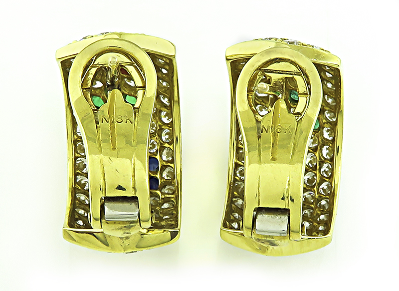 Estate 2.80ct Diamond 0.70ct Multi Color Gemstone Earrings