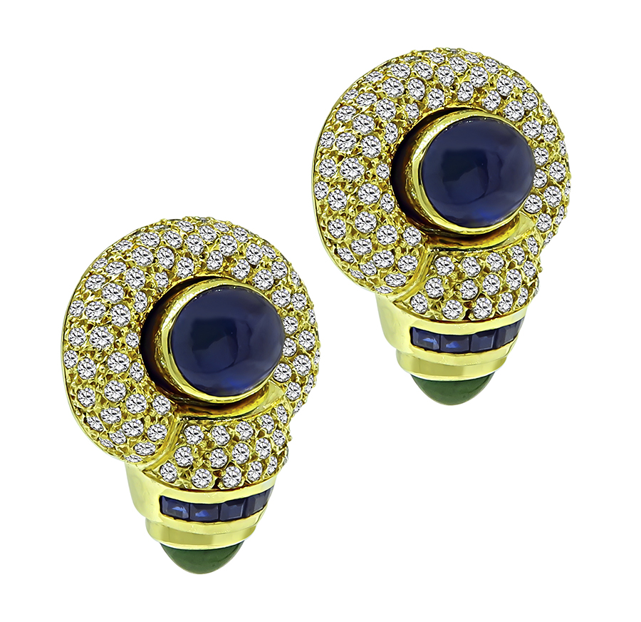 Estate 2.00ct Diamond 2.00ct Emerald 5.00ct Sapphire Gold Earrings