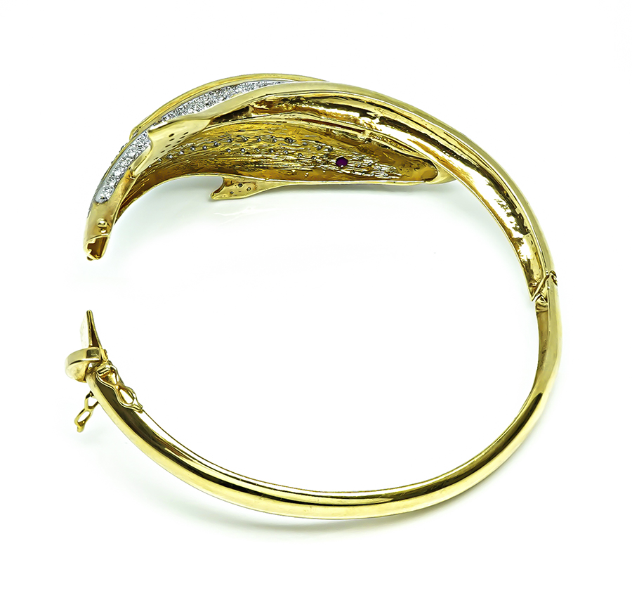 Estate 1.00ct Diamond 2.00ct Sapphire Gold Dolphin Bangle