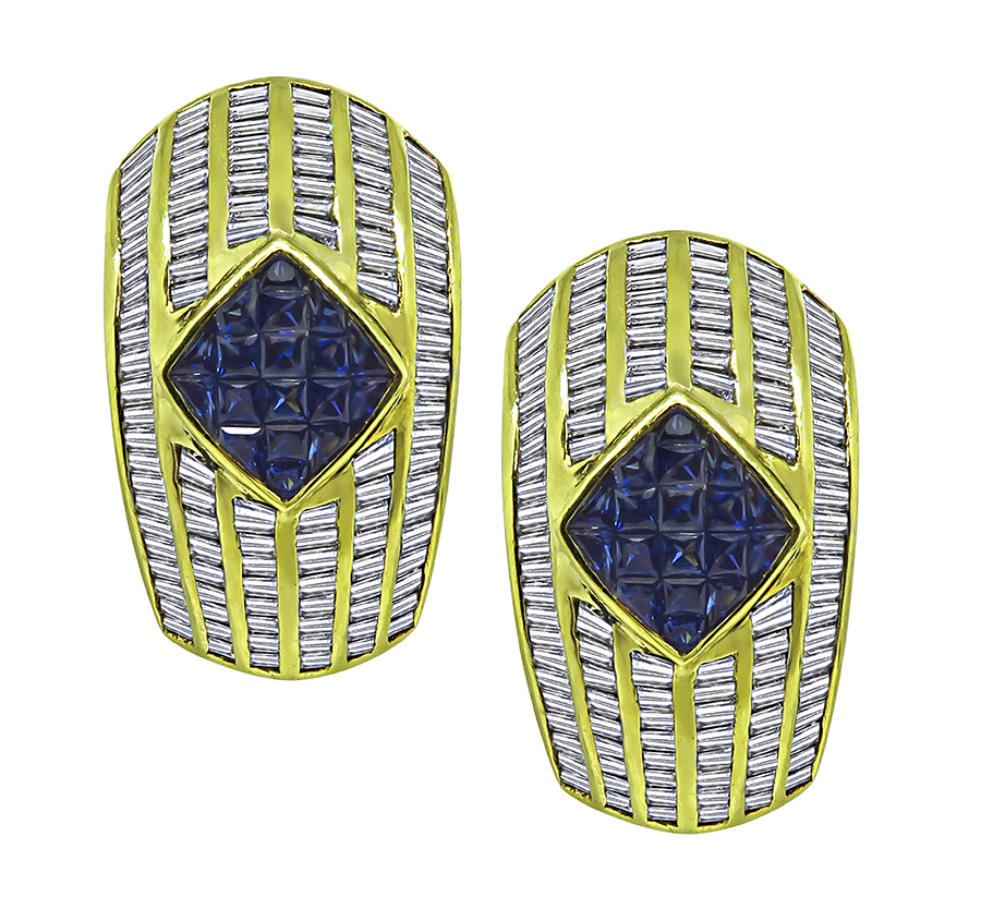 Estate 3.50ct Diamond 1.40ct Sapphire Gold Earrings