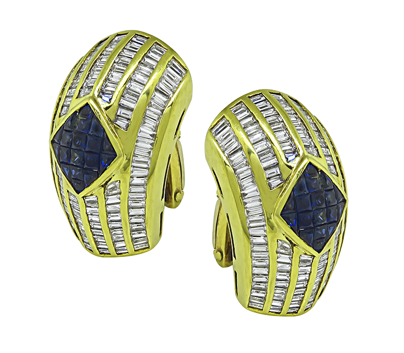Estate 3.50ct Diamond 1.40ct Sapphire Gold Earrings