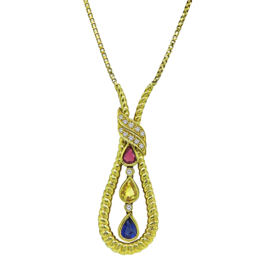 Estate 2.49ct Sapphire 0.21ct Diamond Gold Pendant Necklace