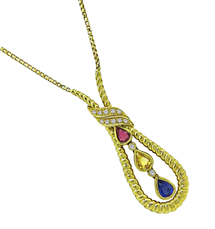 Estate 2.49ct Sapphire 0.21ct Diamond Gold Pendant Necklace