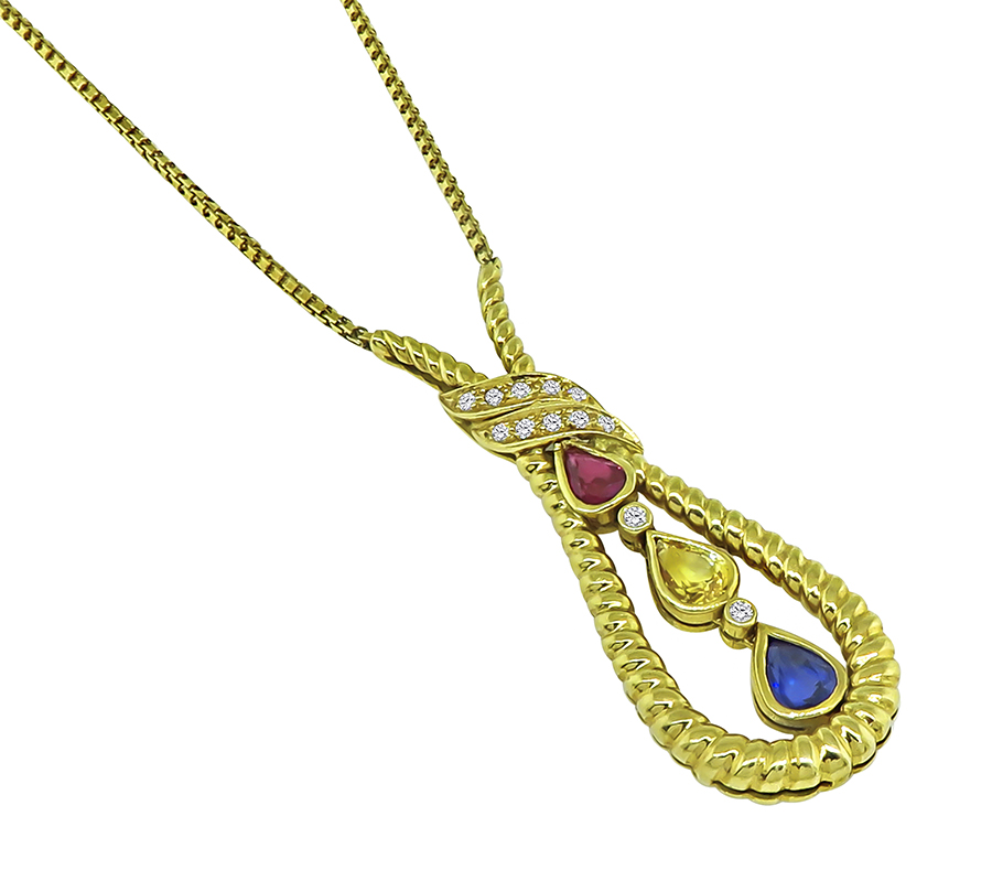Estate 2.49ct Sapphire 0.21ct Diamond Gold Pendant Necklace
