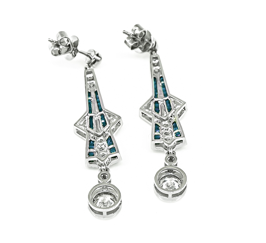 Art Deco Style 1.90cttw Diamond 0.83ct Sapphire Drop Earrings