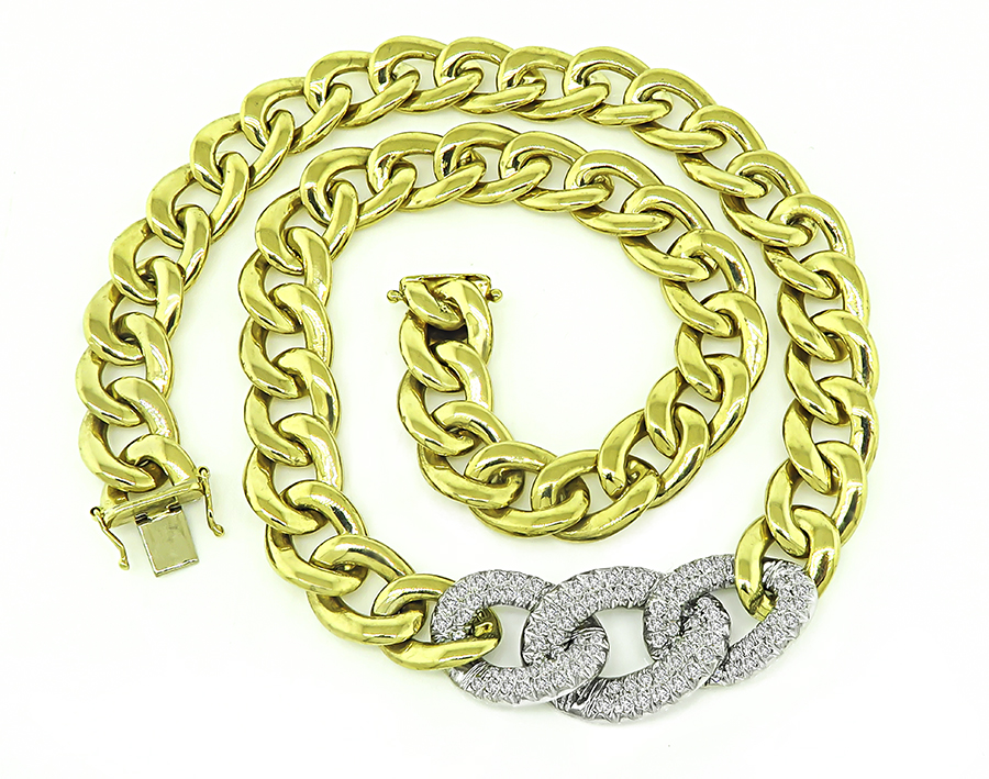 Estate 4.50ct Diamond Yellow and White Gold Chain Necklace