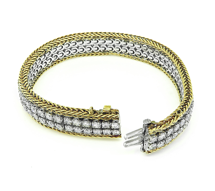 1960s 6.53ct Diamond Yellow and White Gold Bracelet