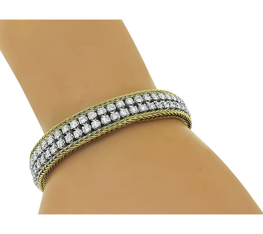 1960s 6.53ct Diamond Yellow and White Gold Bracelet