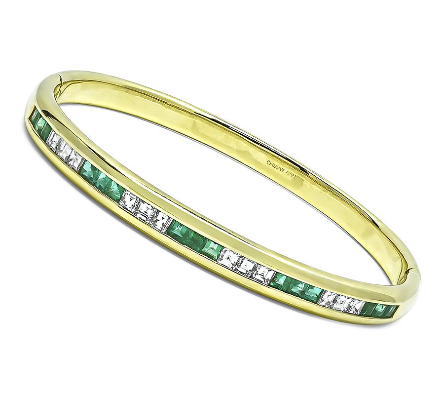 Estate Mayors 0.95ct Diamond 1.20ct Emerald Gold Bangle