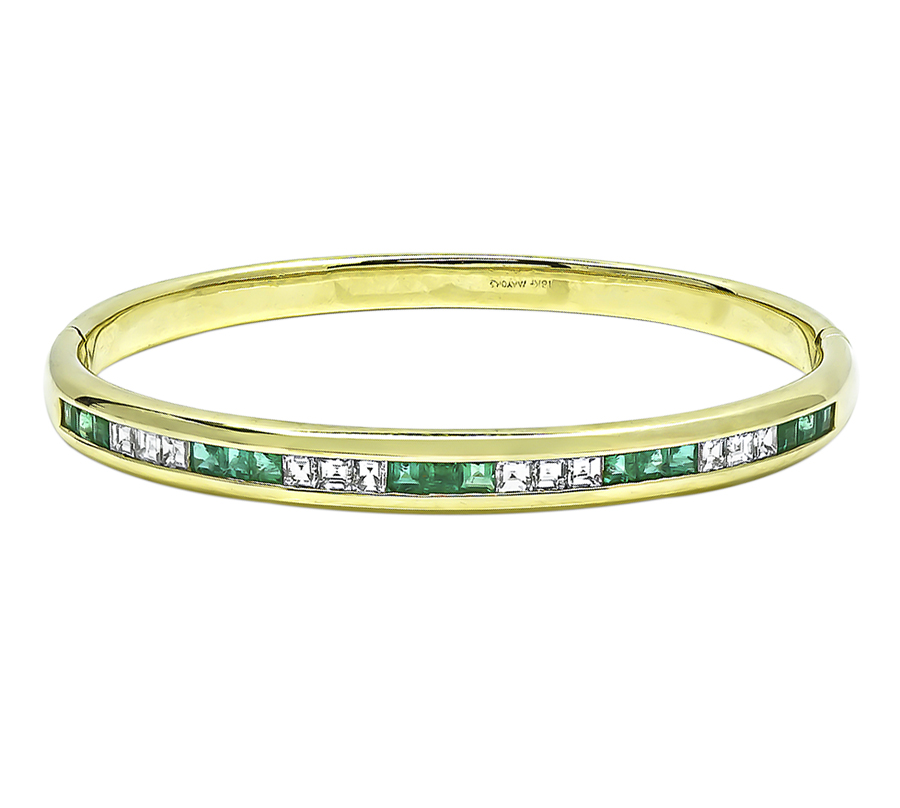 Estate Mayors 0.95ct Diamond 1.20ct Emerald Gold Bangle