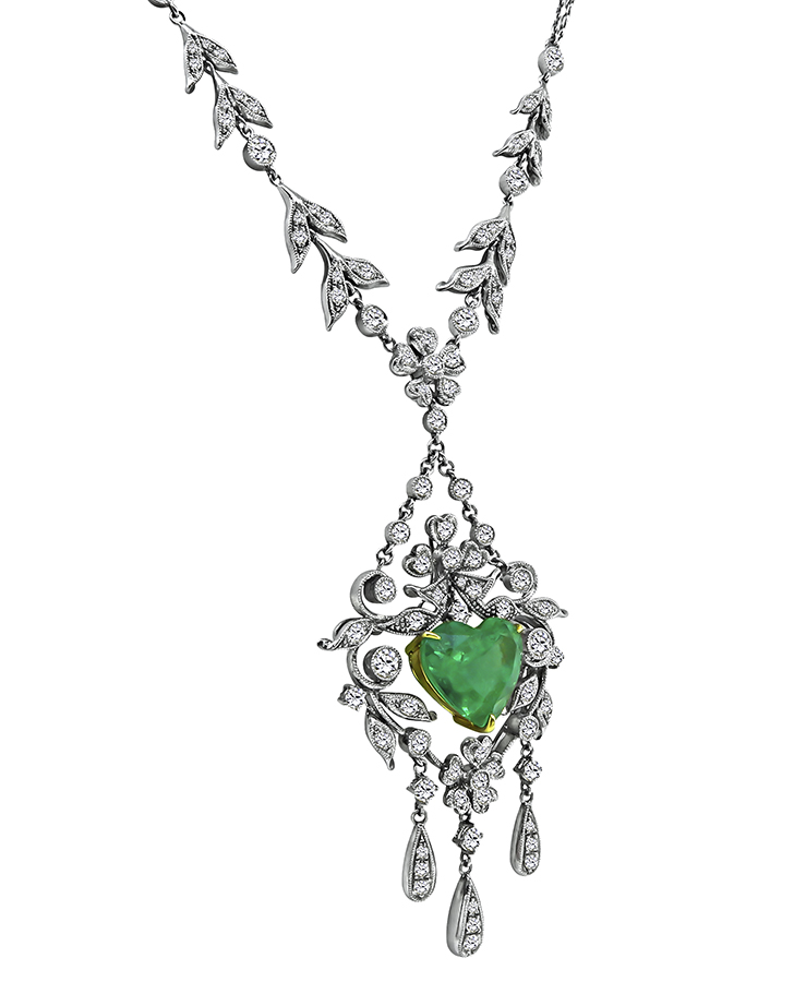 Estate 4.00ct Colombian Emerald 2.50ct Diamond Necklace