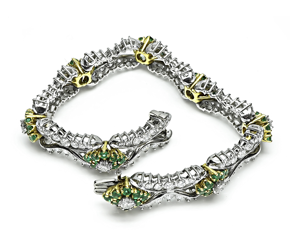 Estate 8.50ct Diamond 3.50ct Emerald Gold Bracelet