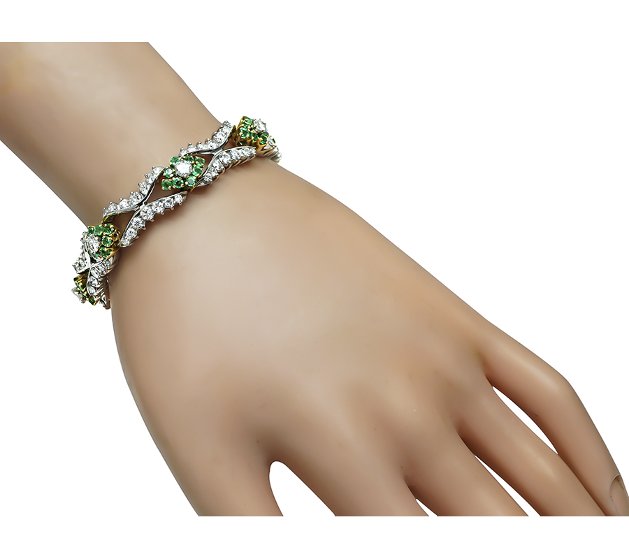 Estate 8.50ct Diamond 3.50ct Emerald Gold Bracelet