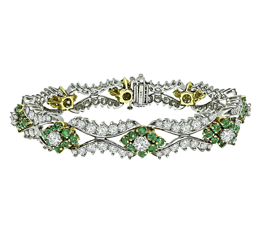 Estate 8.50ct Diamond 3.50ct Emerald Gold Bracelet