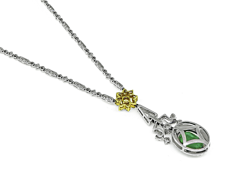 Estate 4.00ct Emerald 4.40ct Yellow and White Diamond Pendant Necklace