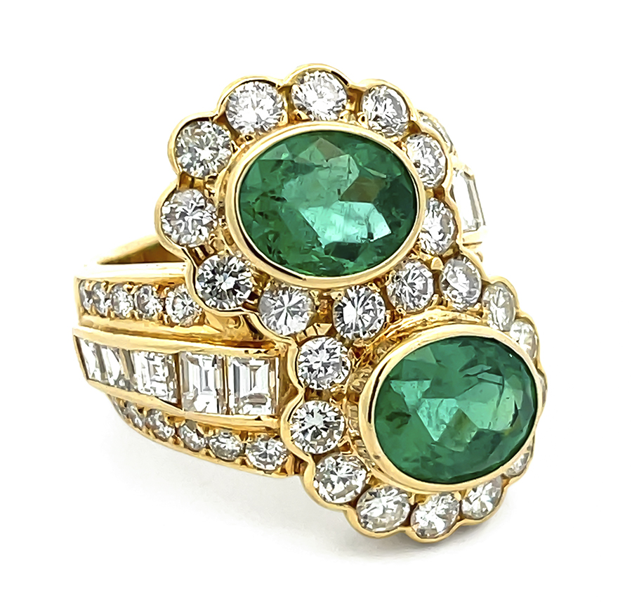 Estate 3.70ct Emerald 3.41ct Diamond Gold Ring