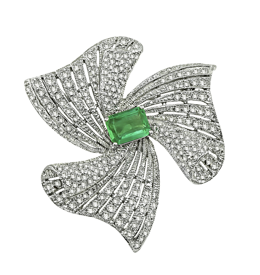 Estate 2.50ct Colombian Emerald 6.00ct Diamond Pin