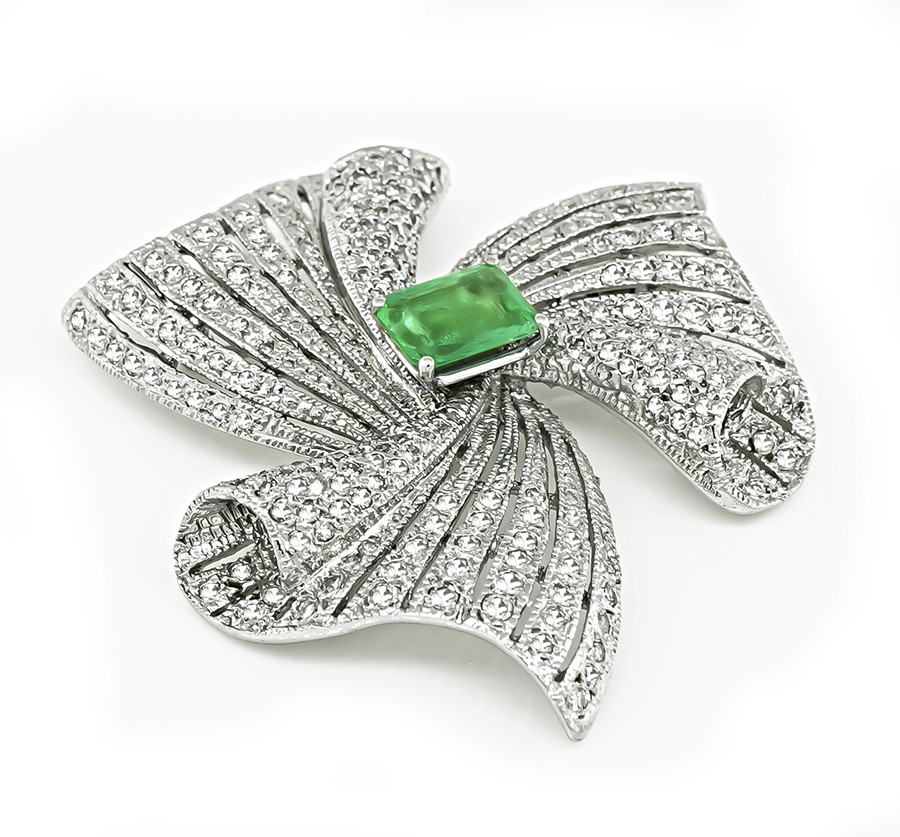 Estate 2.50ct Colombian Emerald 6.00ct Diamond Pin