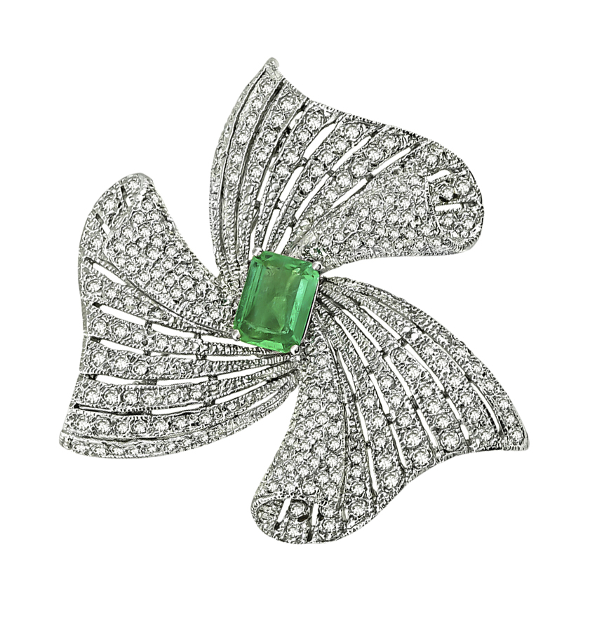 Estate 2.50ct Colombian Emerald 6.00ct Diamond Pin