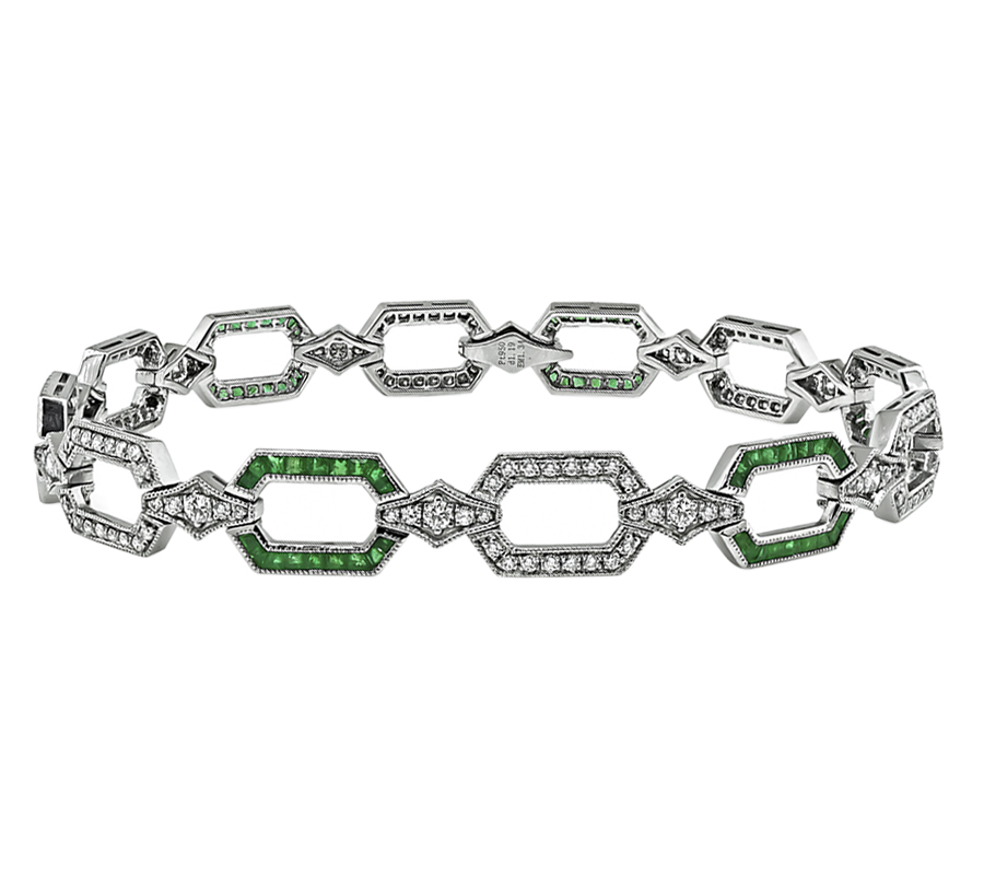 Art Deco Style 1.19ct Diamond 1.34ct Emerald Bracelet