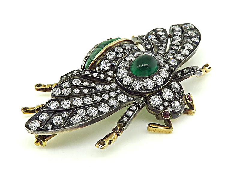 Estate 8.50ct Diamond 5.00ct Emerald Bee Pin
