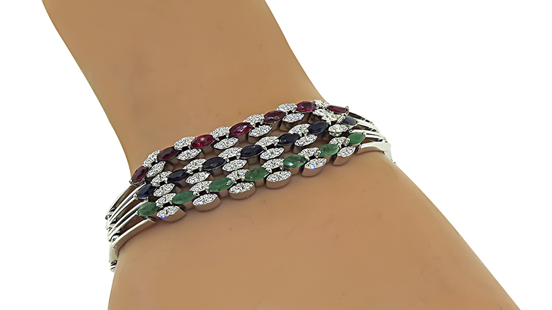 1.40ct Diamond 3.15ct Multi Color Precious Gemstone Bracelet
