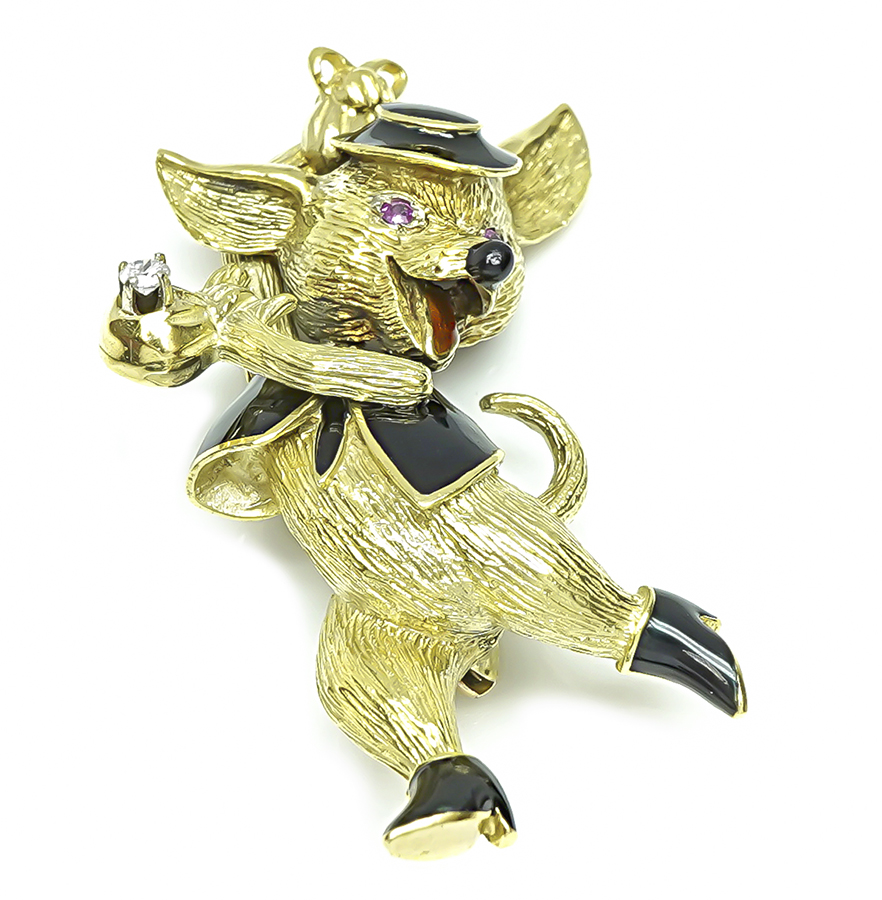 Estate Diamond Enamel Gold Pin